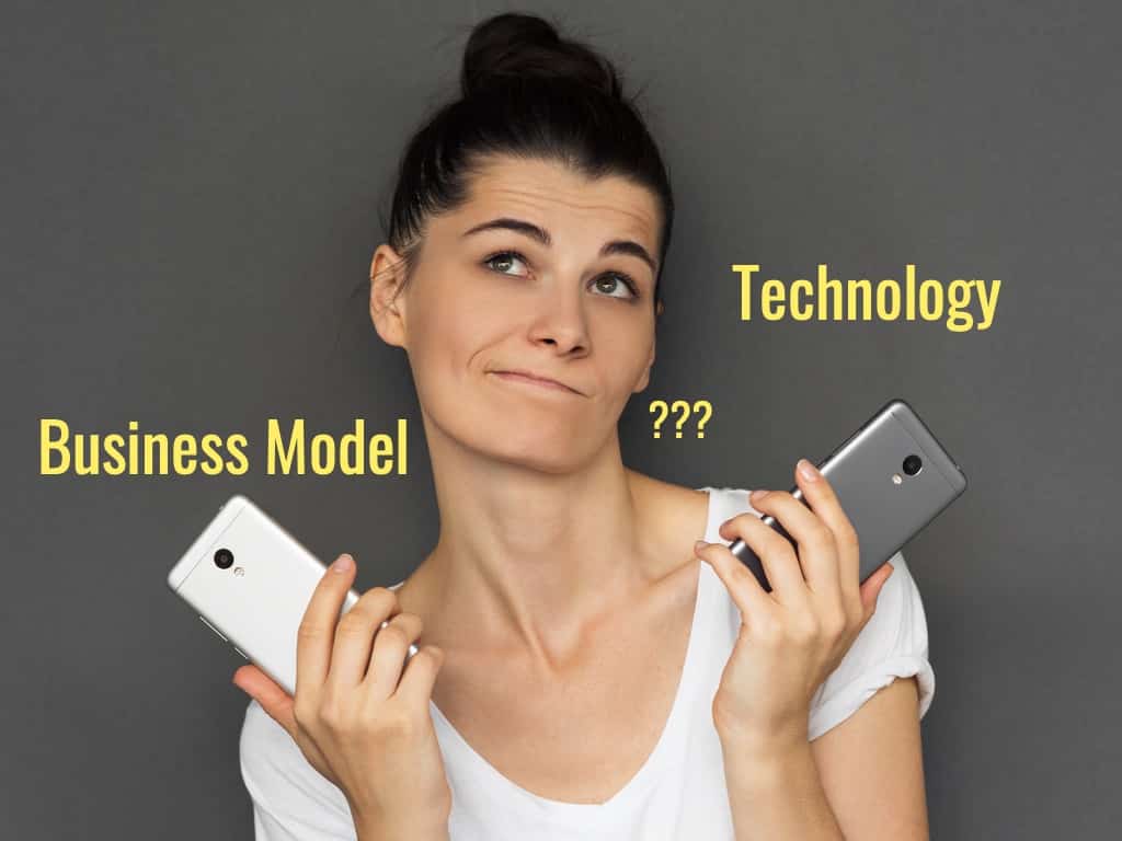 A woman debating what is more important, business model or technology